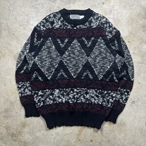 Vintage 80s Method Geometric Aztec Tribal Design Knit Sweater Size L